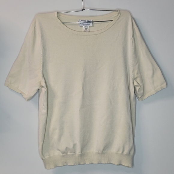 Pendleton Beige Cream Silk Blend Short Sleeve Pullover Sweater Top Blouse Sz M - Picture 1 of 5